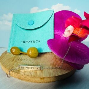 Authentic Tiffany & Co. Sterling Silver Atlas Roman Numeral Bar Pendant Necklace